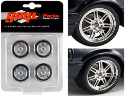 (4 Piece Custom SVT 7-Spoke Wheel and Tire Set) from a "1990 Ford Mustang 5.0 Custom" 1/18 Scale Model by GMP