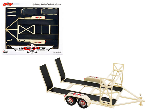 Tandem Car Trailer with Tire Rack Beige "Holman Moody - Competition Proven" 1/18 Diecast Model by GMP
