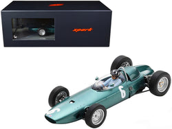 BRM P57 #6 Graham Hill Winner F1 Formula One Monaco GP (1963) with Driver Figure and Acrylic Display Case 1/18 Model Car by Spark