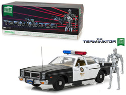 1977 Dodge Monaco Metropolitan Police with T-800 Endoskeleton Figure "The Terminator" (1984) Movie 1/18 Diecast Model by Greenlight