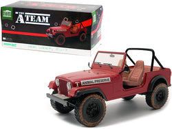 1981 Jeep CJ-7 "Animal Preserve" Red (Dirty Version) "The A-Team" (1983-1987) TV Series 1/18 Diecast Model by Greenlight