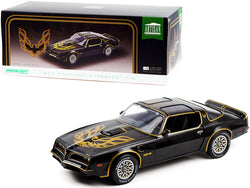 1977 Pontiac Firebird T/A Trans Am Starlite Black with Golden Eagle Hood 1/18 Diecast Model Car by Greenlight