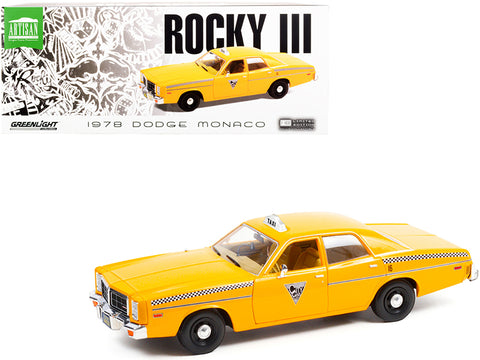 1978 Dodge Monaco Taxi "City Cab Co." Yellow "Rocky III" (1982) Movie 1/18 Diecast Model Car by Greenlight