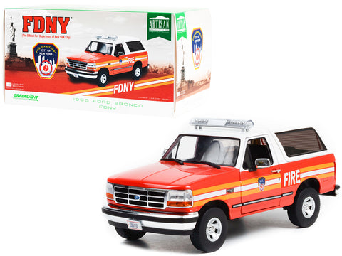 1996 Ford Bronco Police Red and White FDNY (The Official Fire Department the City of New York) "Artisan Collection" 1/18 Diecast Model by Greenlight