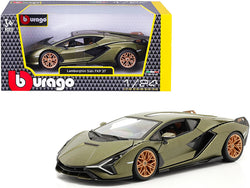 Lamborghini Sian FKP 37 Matte Green Metallic with Copper Wheels 1/24 Diecast Model Car by Bburago