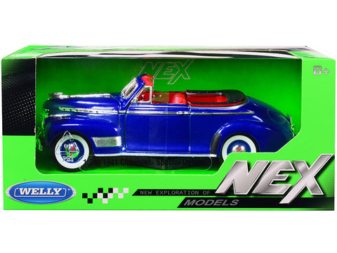 1941 Chevrolet Special Deluxe Convertible Blue Metallic with Red Interior "NEX Models" 1/24 Diecast Model Car by Welly