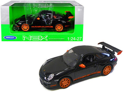 Porsche 911 (997) GT3 RS Black with Orange Accents 1/24 Diecast Model Car by Welly