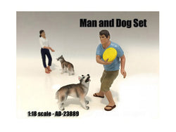 "Man and Dog" (2 Piece Accessory Figure Set) For 1/18 Diecast Models by American Diorama