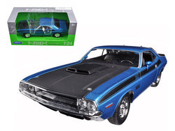 1970 Dodge Challenger T/A Blue with Black Hood 1/24 Diecast Model Car by Welly
