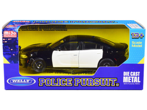 2016 Dodge Charger Pursuit Police Interceptor Black and White Unmarked "Police Pursuit" Series 1/24 Diecast Model Car by Welly