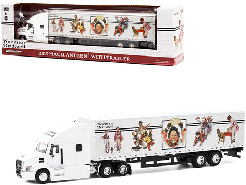 2019 Mack Anthem 18-Wheeler Tractor-Trailer "Norman Rockwell" White with Graphics "Hobby Exclusive" 1/64 Diecast Model by Greenlight