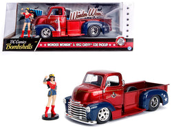 1952 Chevrolet COE Pickup Truck Red and Blue with Wonder Woman Diecast Figure "DC Comics" Series 1/24 Diecast Model by Jada