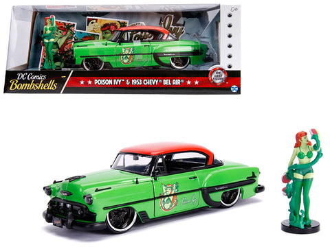 1953 Chevrolet Bel Air Green and Red Top with Poison Ivy Diecast Figure "DC Comics" Series 1/24 Diecast Model Car by Jada