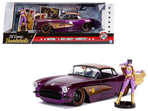 1957 Chevrolet Corvette Purple with Batgirl Diecast Figure "DC Comics" Series 1/24 Diecast Model Car by Jada