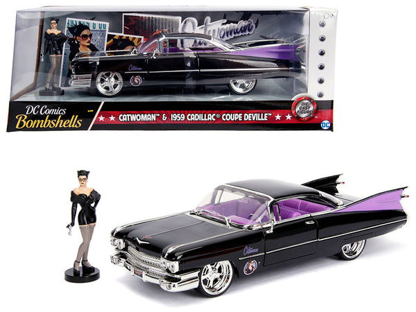 1959 Cadillac Coupe DeVille Black with Catwoman Diecast Figure "DC Comics" Series 1/24 Diecast Model Car by Jada