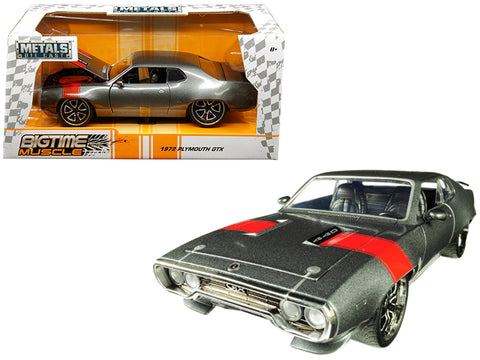 1972 Plymouth GTX 440 Metallic Gray with Red Stripe "Bigtime Muscle" 1/24 Diecast Model Car by Jada