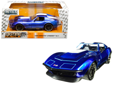 1969 Chevrolet Corvette Stingray ZL-21 Blue with White Stripe "Bigtime Muscle" 1/24 Diecast Model Car by Jada