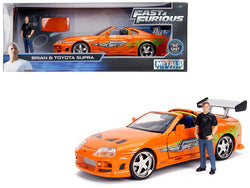 Toyota Supra Orange Metallic with Brian Diecast Figure "Fast & Furious" Movie 1/24 Diecast Model Car by Jada
