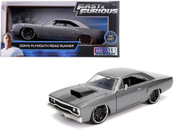 Dom's Plymouth Road Runner Metallic Gray with Black Hood Stripe "Fast & Furious" Movie 1/24 Diecast Model Car by Jada