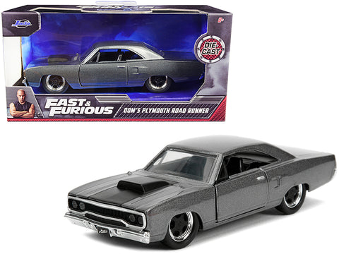 Dom's Plymouth Road Runner Dark Gray Metallic with Matte Black Stripe "Fast & Furious" Movie 1/32 Diecast Model Car by Jada