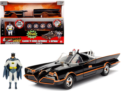Classic Batmobile Black with Batman Diecast Figure "Batman" (1966-1968) TV Series "Build N' Collect" Model Kit 1/24 Diecast Model Car by Jada