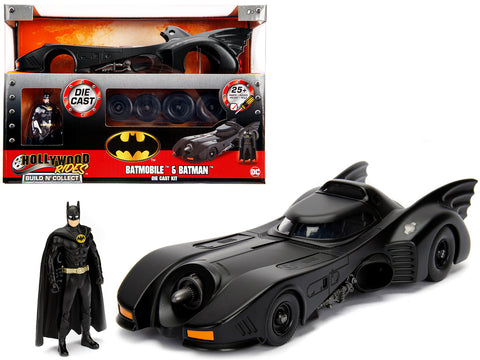 Batmobile Matte Black with Batman Diecast Figure "Batman" (1989) Movie "Build N' Collect" Model Kit 1/24 Diecast Model Car by Jada