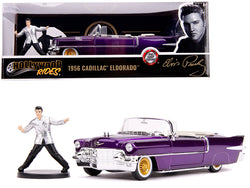 1956 Cadillac Eldorado Convertible Purple with Elvis Presley Diecast Figure 1/24 Diecast Model Car by Jada