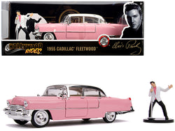 1955 Cadillac Fleetwood Series 60 Pink with Elvis Presley Diecast Figure 1/24 Diecast Model Car by Jada