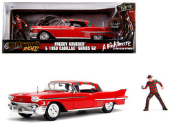 1958 Cadillac Series 62 Red with Freddy Krueger Diecast Figure "A Nightmare on Elm Street" Movie 1/24 Diecast Model Car by Jada