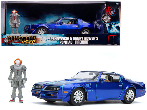 Henry Bower's Pontiac Firebird Trans Am Candy Blue with Pennywise Diecast Figure "It Chapter Two" (2019) Movie 1/24 Diecast Model Car by Jada