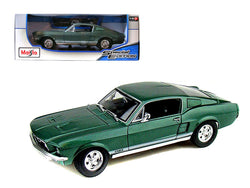 1967 Ford Mustang Fastback GTA Metallic Green with White Stripes 1/18 Diecast Model Car by Maisto