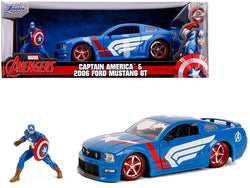 2006 Ford Mustang GT with Captain America Diecast Figure "Avengers" "Marvel" Series 1/24 Diecast Model Car by Jada