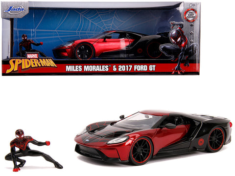 2017 Ford GT with Miles Morales Diecast Figure "Spider Man" "Marvel" Series 1/24 Diecast Model Car by Jada