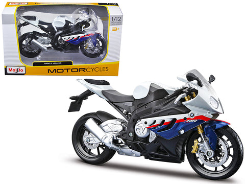 BMW S 1000 RR White with Blue and Red Stripes 1/12 Diecast Motorcycle Model by Maisto