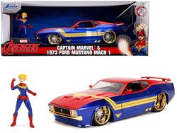 1973 Ford Mustang Mach 1 with Captain Marvel Diecast Figure "Avengers" "Marvel" Series 1/24 Diecast Model Car by Jada
