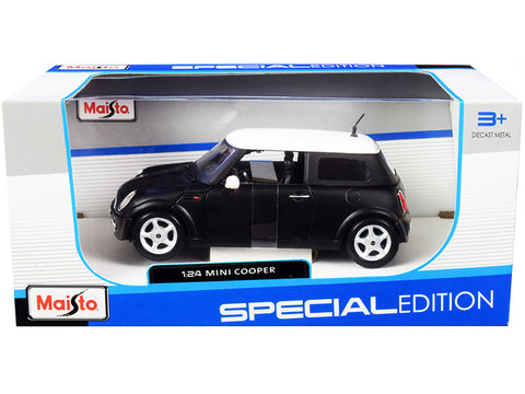 Mini Cooper Matte Black with White Top 1/24 Diecast Model Car by Maisto