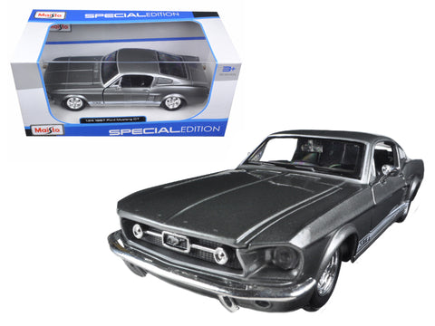 1967 Ford Mustang GT Grey Metallic with White Stripes 1/24 Diecast Model Car by Maisto
