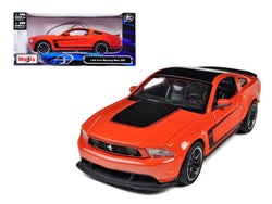 2011 Ford Mustang Boss 302 Orange and Black 1/24 Diecast Model Car by Maisto