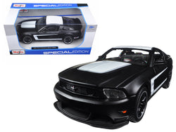 2012 Ford Mustang Boss 302 Matte Black and White 1/24 Diecast Model Car by Maisto
