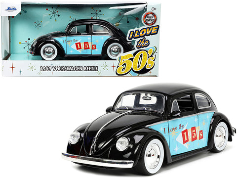 1959 Volkswagen Beetle Black with Graphics "I love the 50's" Series `/24 Diecast Model Car by Jada