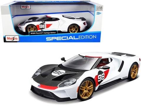 2021 Ford GT #98 White "Heritage Edition" 1/18 Diecast Model Car by Maisto