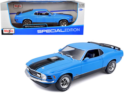 1970 Ford Mustang Mach 1 428 Blue with Black Stripes "Special Edition" 1/18 Diecast Model Car by Maisto