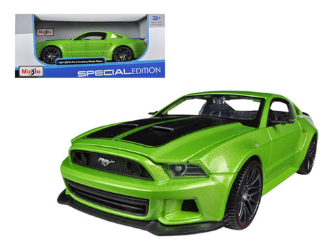 2014 Ford Mustang "Street Racer" Metallic Green  with Black Stripes Special Edition Series1/24 Diecast Model Car by Maisto