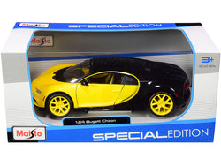 Bugatti Chiron Yellow and Black 1/24 Diecast Model Car by Maisto