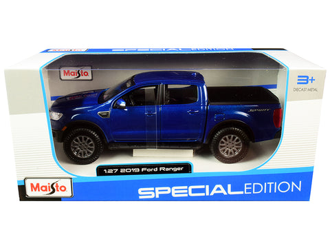 2019 Ford Ranger Lariat Sport Pickup Truck Dark Blue Metallic 1/27 Diecast Model by Maisto