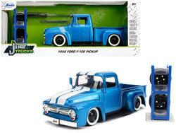 1956 Ford F-100 Pickup Truck Metallic Light Blue with White Stripes and Extra Wheels "Just Trucks" Series 1/24 Diecast Model by Jada