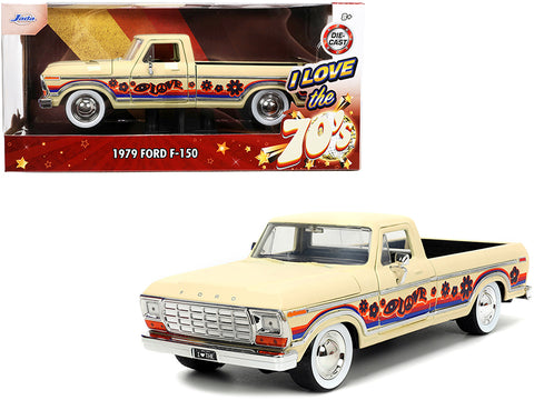 1979 Ford F-150 Pickup Truck Cream with Graphics "I love the 70's" 1/24 Diecast Model by Jada