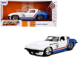 1963 Chevrolet Corvette Stingray White and Blue with Red Stripe "Chevy Racing" "Bigtime Muscle" 1/24 Diecast Model Car by Jada