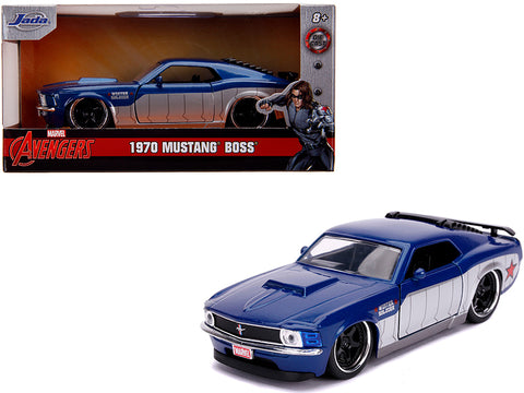 1970 Ford Mustang Boss Blue Metallic and Silver "Winter Soldier" "Avengers" "Marvel" Series 1/32 Diecast Model Car by Jada