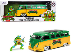 1962 Volkswagen Bus Yellow and Green with Leonardo Diecast Figure "Teenage Mutant Ninja Turtles"" TV Series 1/24 Diecast Model Car by Jada